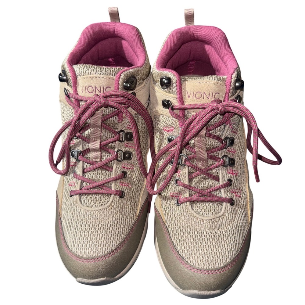 Vionic Cypress Hiking Boots Tan Pink Mesh Suede Ankle Boots 8.5 Wide 310SCYPRESS